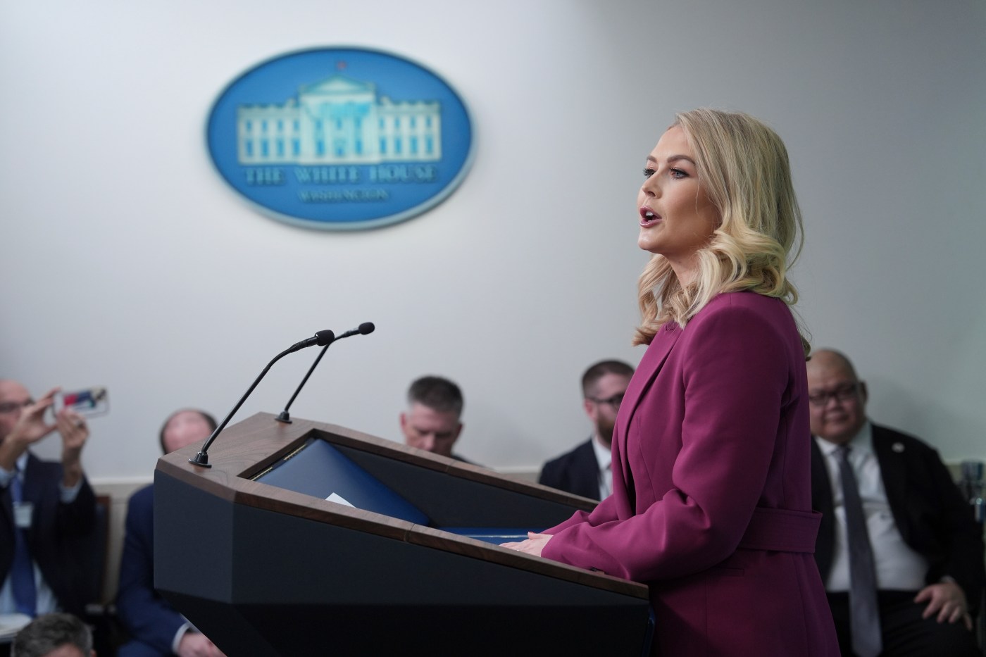 Karoline Leavitt, the youngest White House press secretary, makes her debut in the briefing room