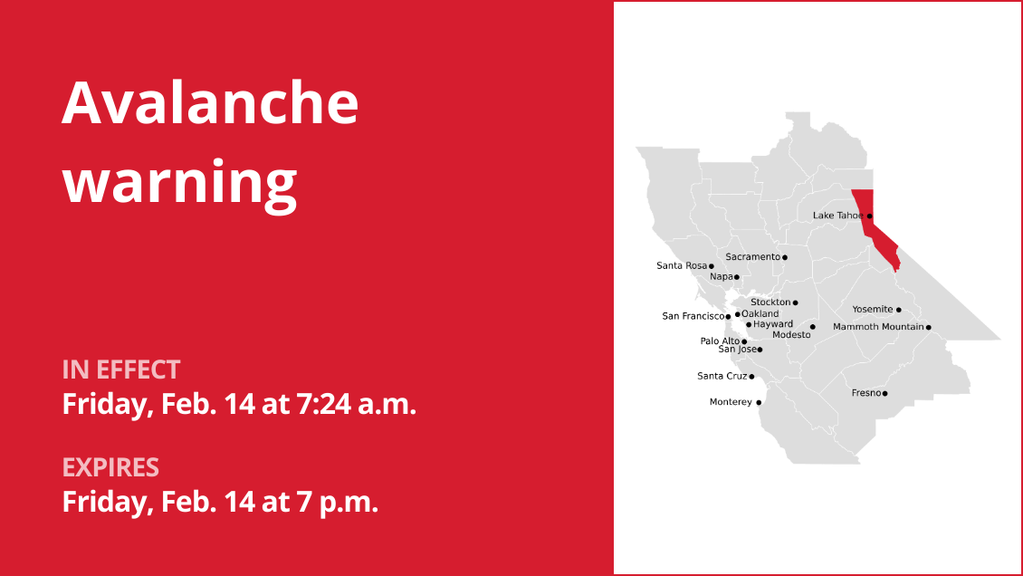 Avalanche warning for the Greater Lake Tahoe Area and Greater Lake Tahoe area until Friday evening