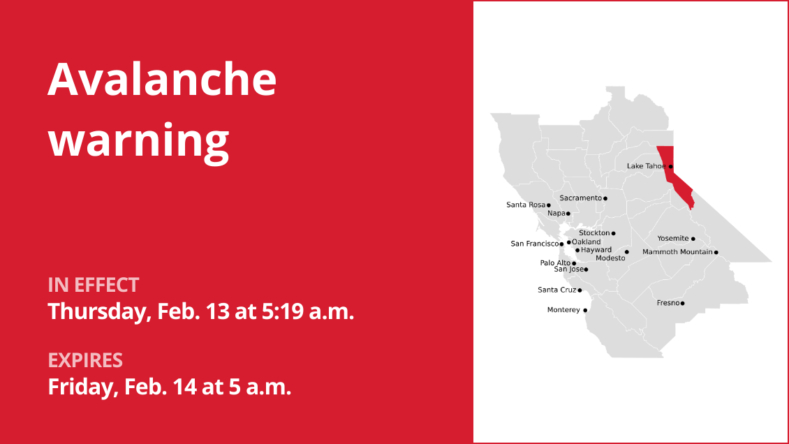 Avalanche warning issued for Greater Lake Tahoe area until early Friday morning