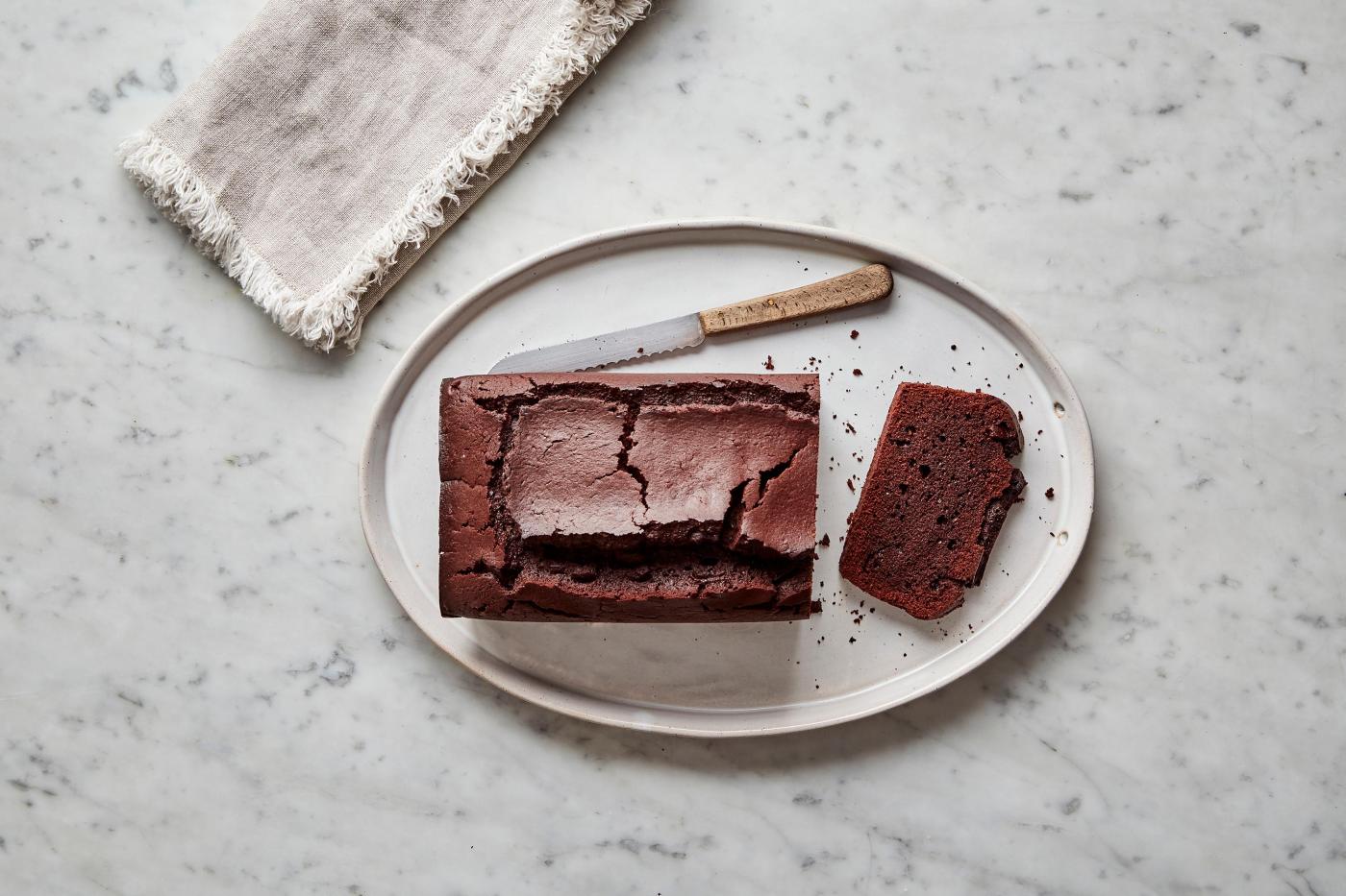 Two types of chocolate give this elegant loaf cake deep flavor for a Valentine’s Day treat