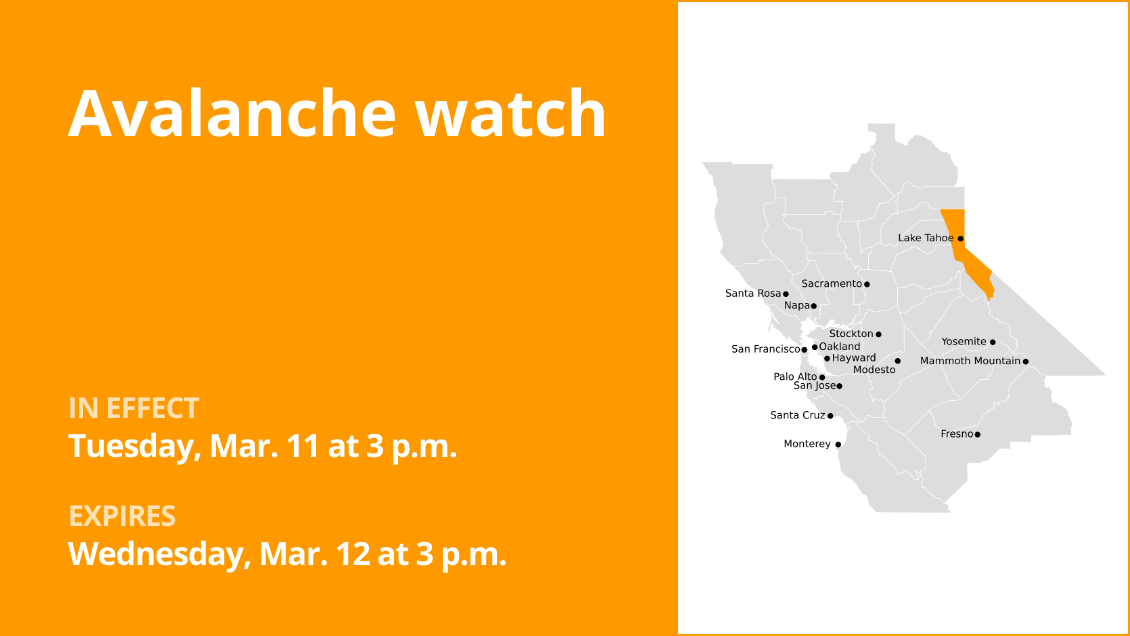 Avalanche watch affecting the Greater Lake Tahoe Area until Wednesday afternoon