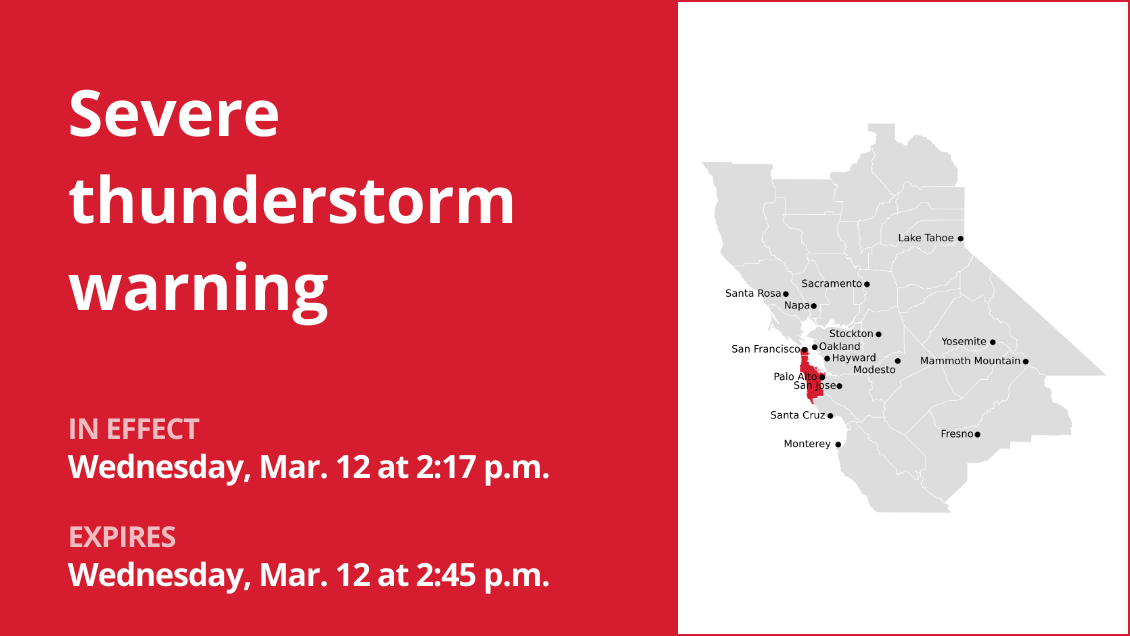 Update: Damaging winds foreseen with thunderstorms in San Mateo County Wednesday