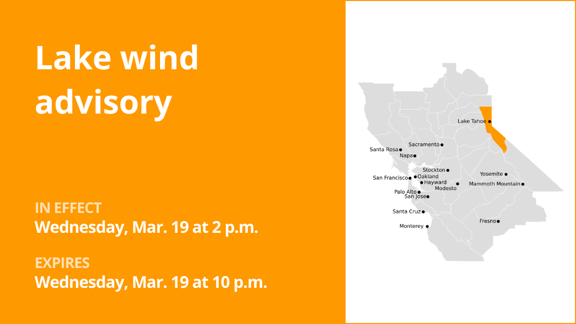 The Greater Lake Tahoe Area placed under a lake wind advisory Wednesday