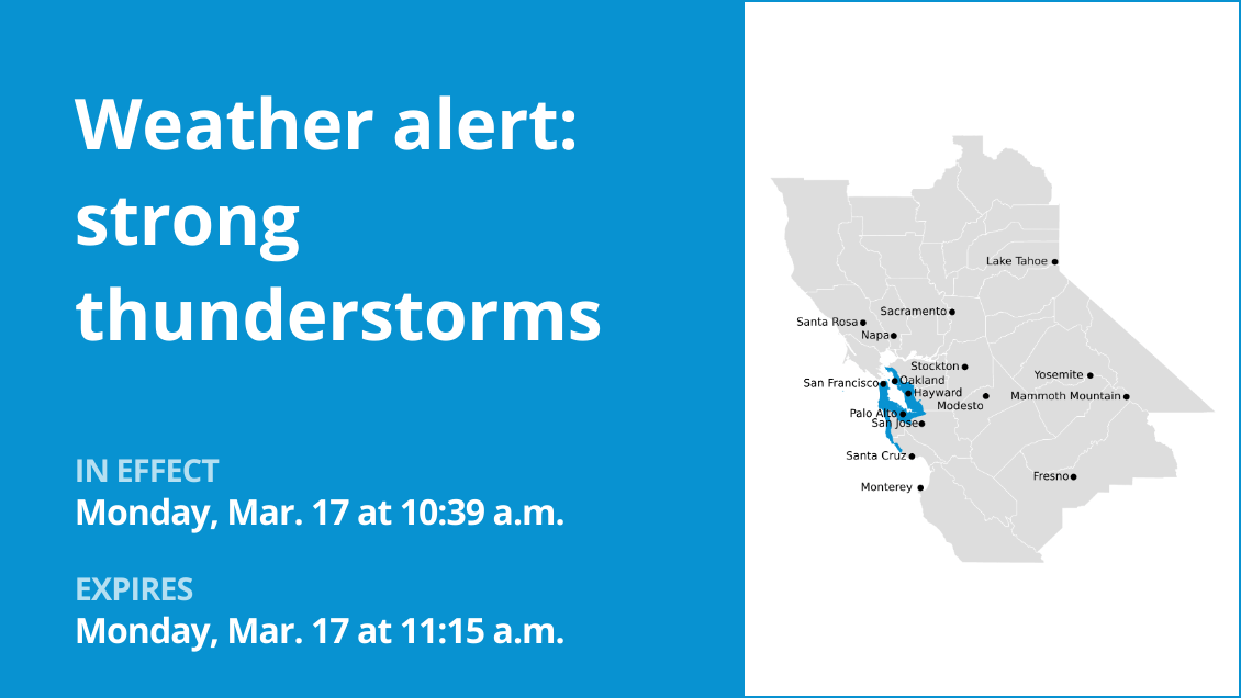 Thunderstorms with pea-sized hail in Bay Area Shorelines Monday