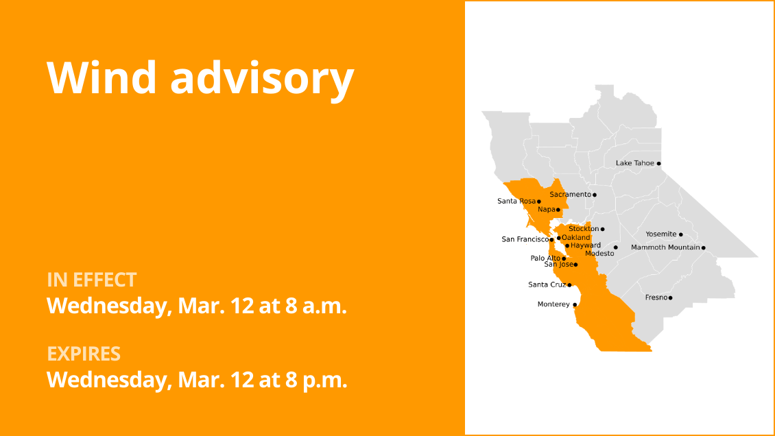 Wind advisory for Northern California until Wednesday evening