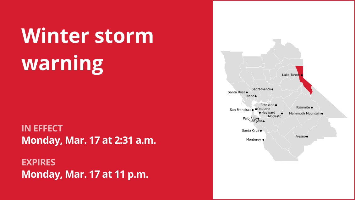 Winter storm warning for the Greater Lake Tahoe Area until Monday night – up to 18 inches of snow