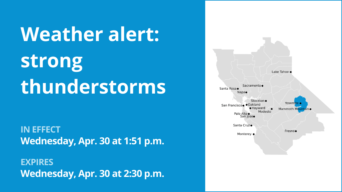 Marble-sized hail expected with thunderstorms to hit Yosemite Wednesday
