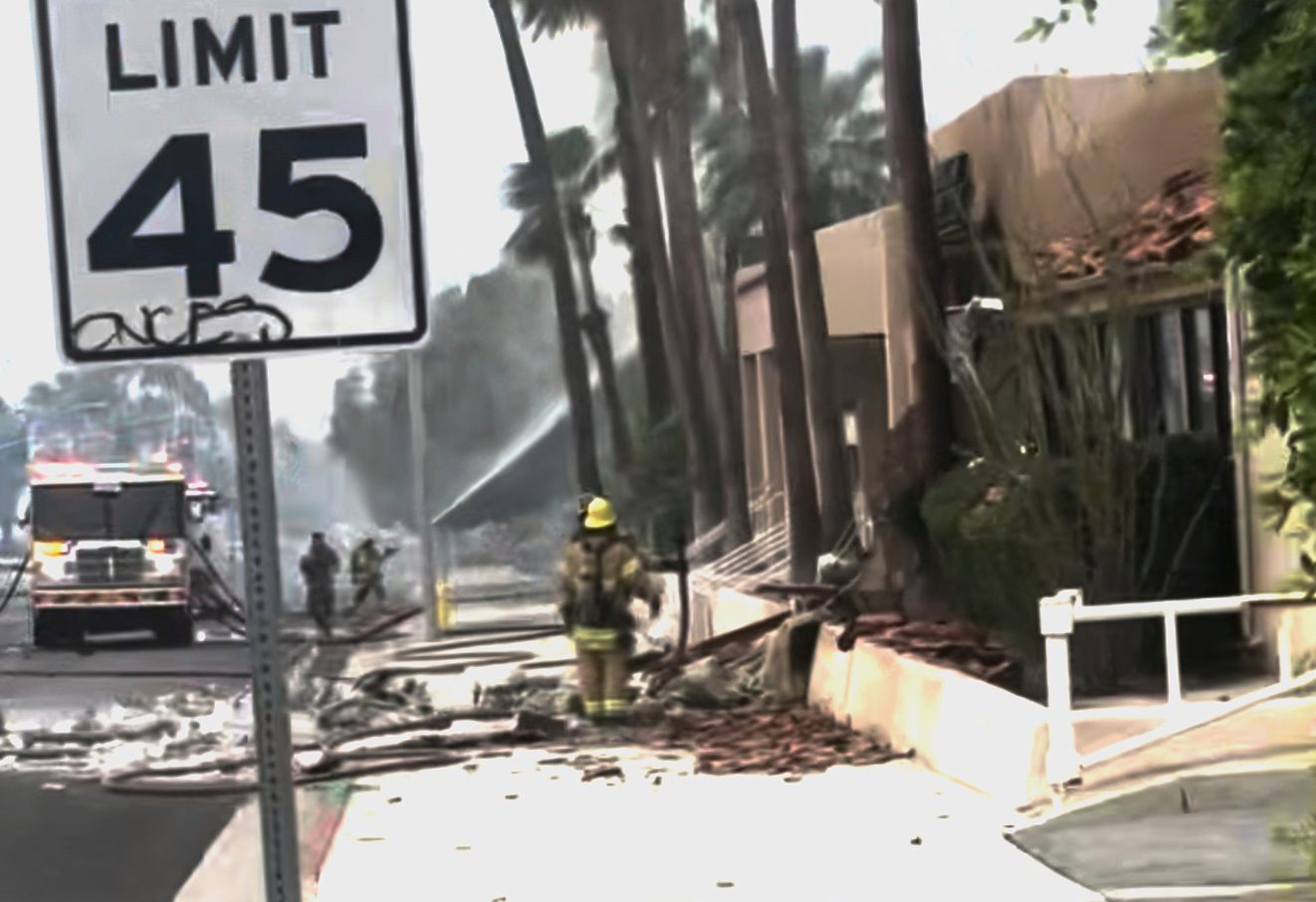 Police and firefighters respond to an explosion rocking the California city of Palm Springs