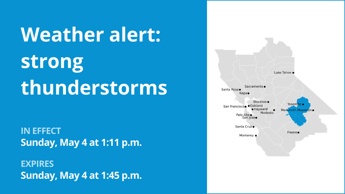 Anticipate strong thunderstorms in Yosemite Sunday afternoon – gusts as high as 40 mph