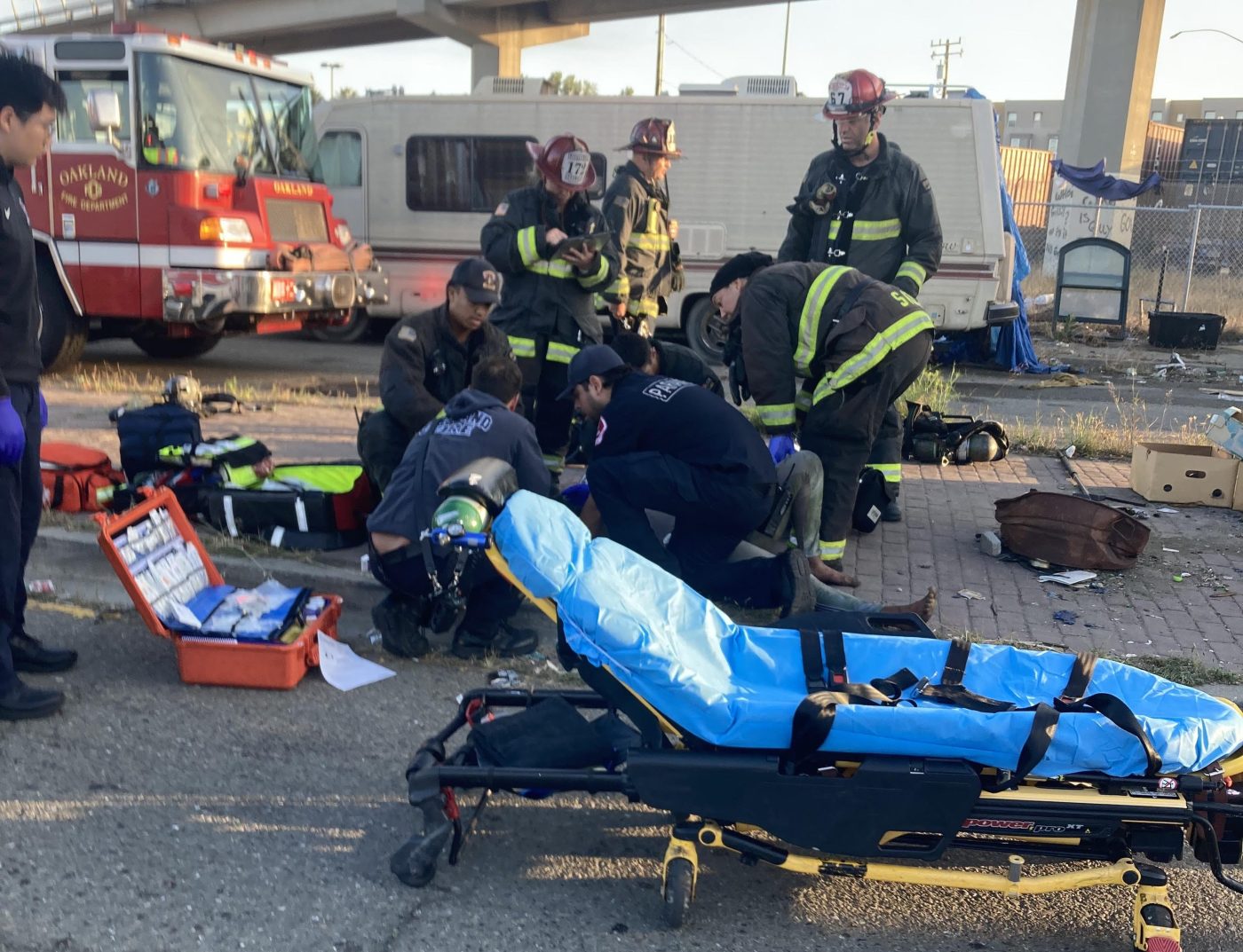 RV fire at Oakland homeless encampment hospitalizes woman