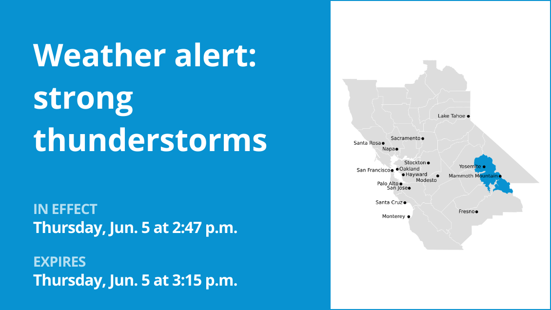 Thunderstorms with pea-sized hail in Yosemite and Upper San Joaquin River Thursday