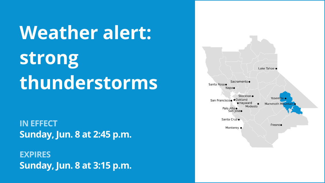 Update: Penny-sized hail anticipated with thunderstorms to hit Yosemite Sunday – gusts to hit 50 mph