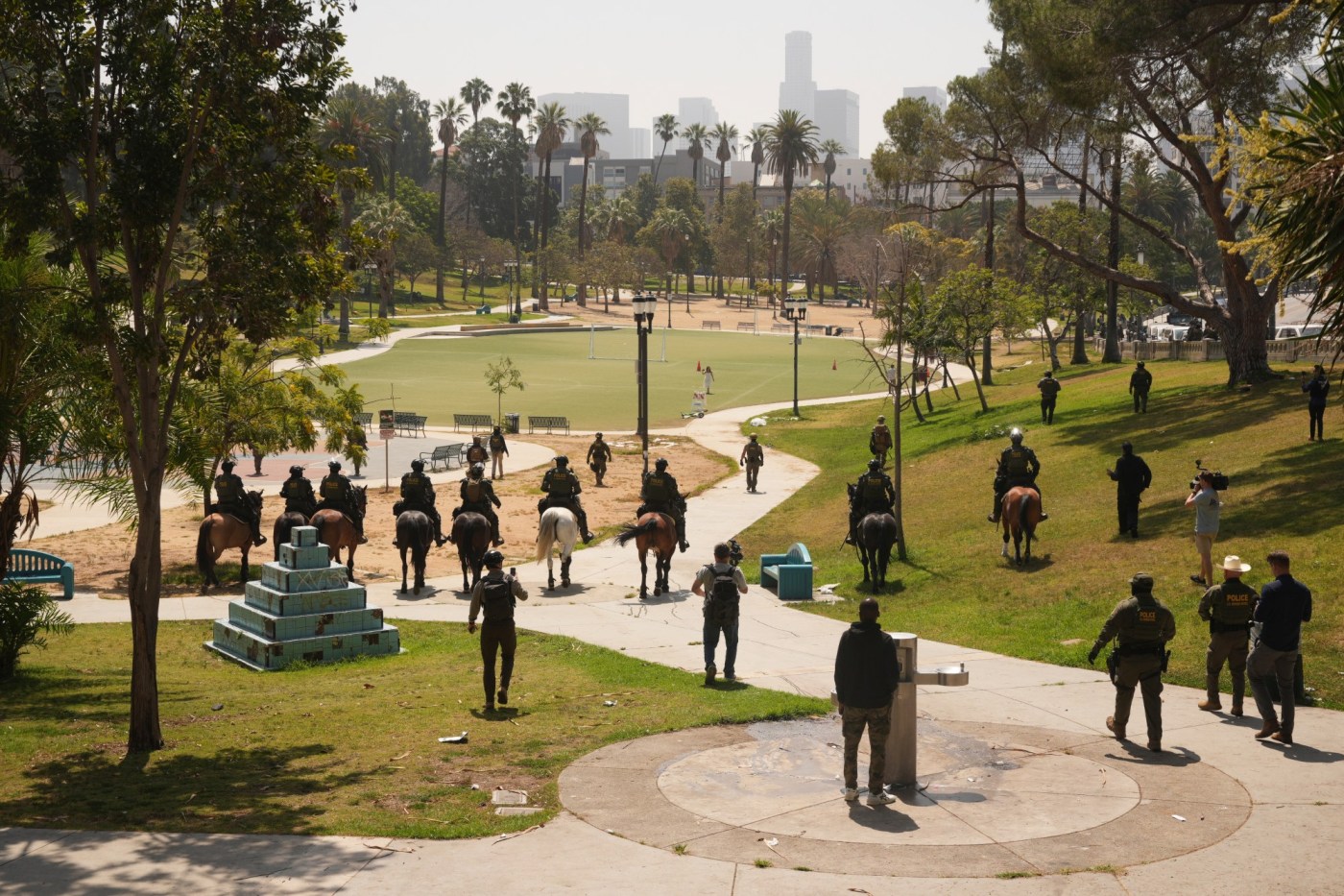 Federal officers deployed to Los Angeles park in neighborhood with large immigrant population