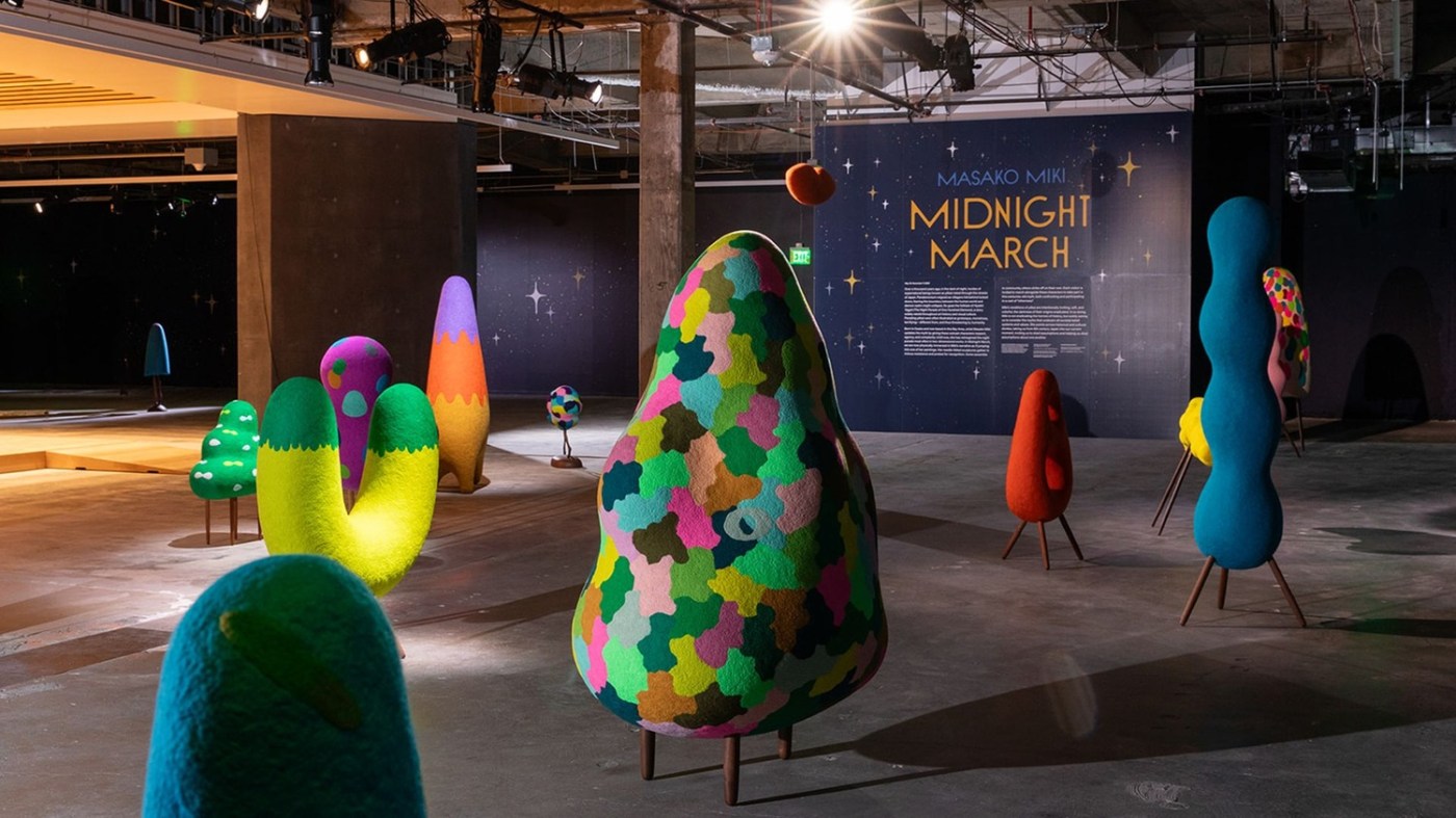Groovy furniture mixes with cute Japanese characters in this SF art show