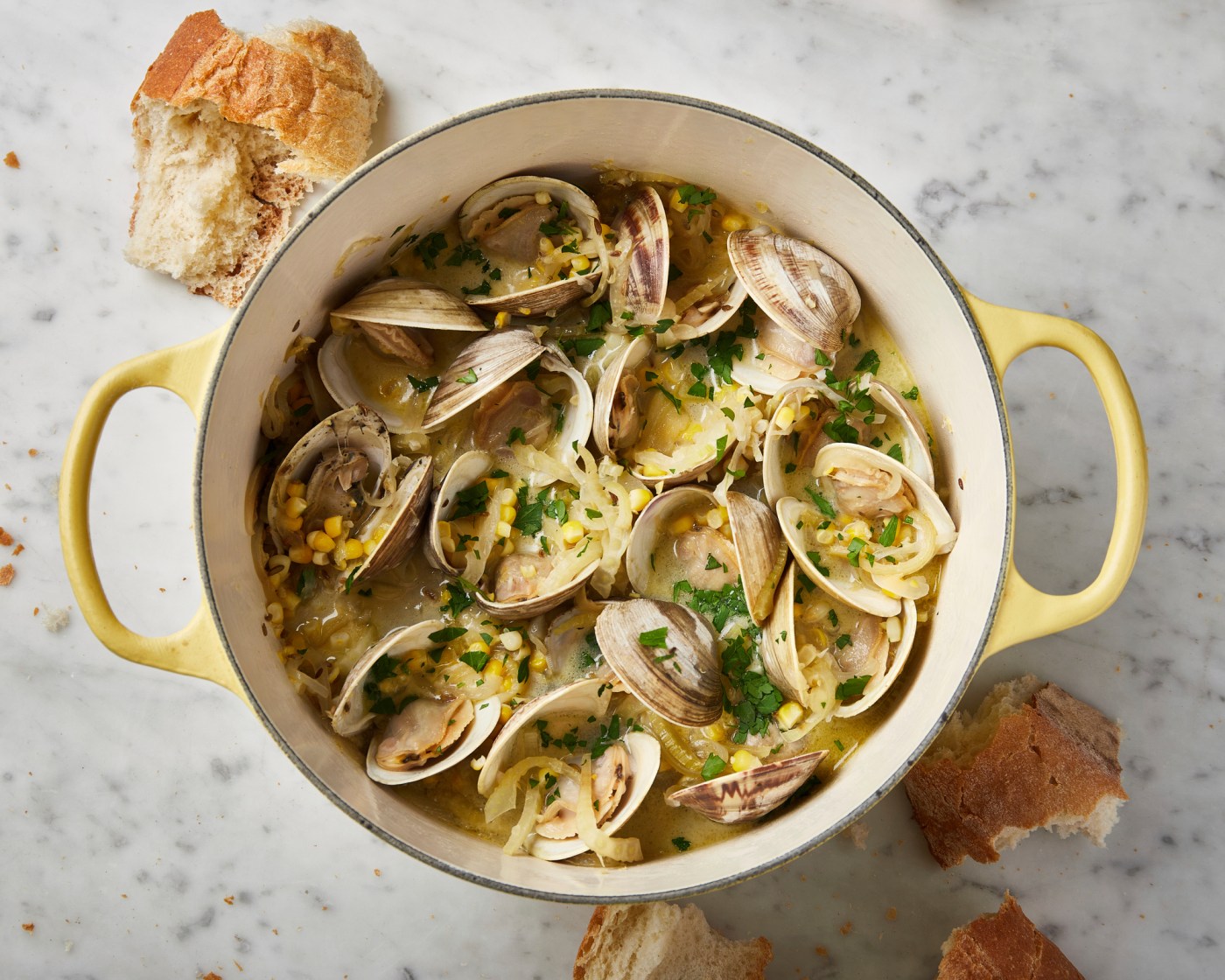 Crème fraîche creates a creamy broth in this steamed clams recipe