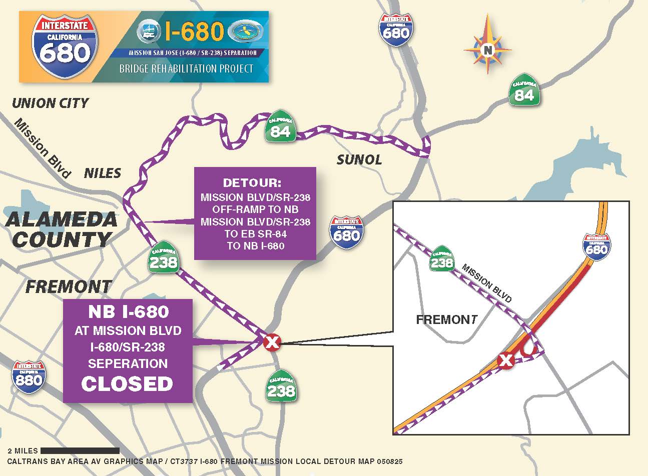 Parts of northbound Interstate 680 set to close for weekend construction
