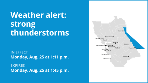 Pea-sized hail forecast with thunderstorms to hit the Greater Lake Tahoe Area and the Mammoth Mountain Area Monday