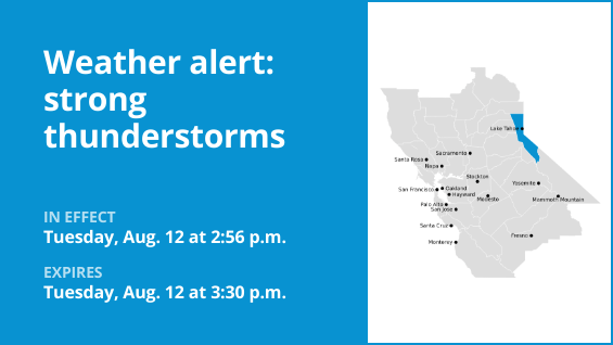 Thunderstorms with pea-sized hail in the Greater Lake Tahoe Area and Greater Reno-Carson City-Minden area Tuesday