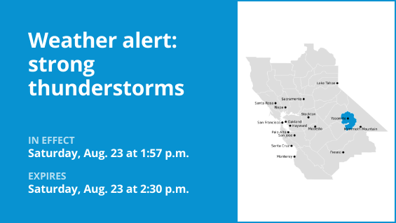 Update: Thunderstorms with pea-sized hail in Yosemite Saturday – gusts to hit 40 mph