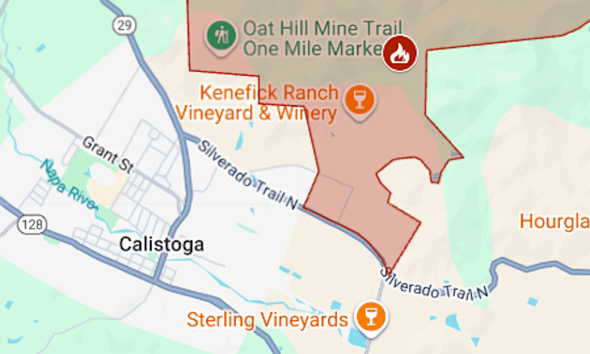Map: Pickett Fire evacuations near Silverado Trail in Napa County