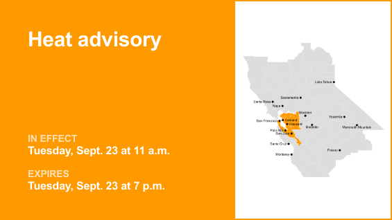 Heat advisory in place for Bay Area for Tuesday