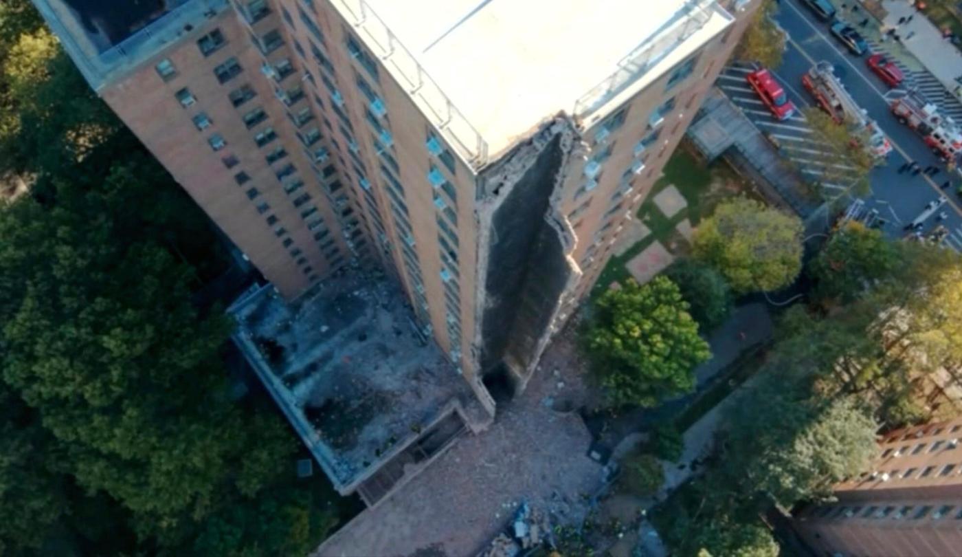 Part of a high-rise apartment building in New York City collapses, no injuries reported