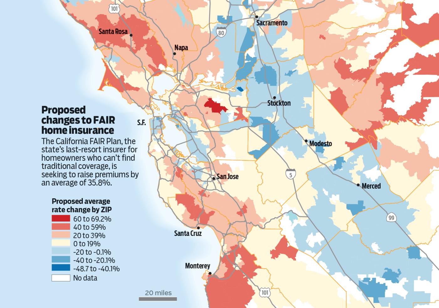 Map: See where California FAIR Plan seeks home insurance rate hikes