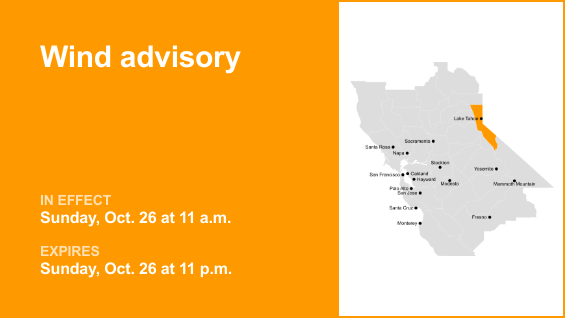 Wind advisory in place for the Greater Lake Tahoe Area for Sunday